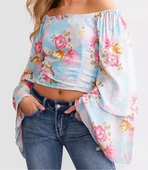 Willow root small flowy‎ crop top with wide sleeves thumbnail 1