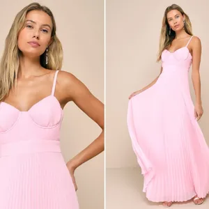 LULU's Prom Wedding Bridesmaid Sexy Pleated Bustier Romantic Flowy Maxi Dress thumbnail 2