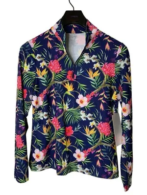 Gottex Golf and Tennis long sleeve floral top women's size medium NEW WITH TAGS thumbnail 1