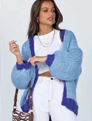 Princess Polly chunky Light Blue and Dark Blue‎ Cardigan size xs/s thumbnail 1