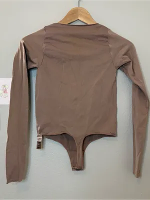 SKIMS Essential Long Sleeve Scoop Neck Bodysuit brown nude women one piece shapewear thumbnail 6