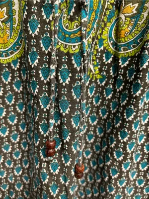 Boho Paisley Peasant Top in Green - Women thumbnail 4