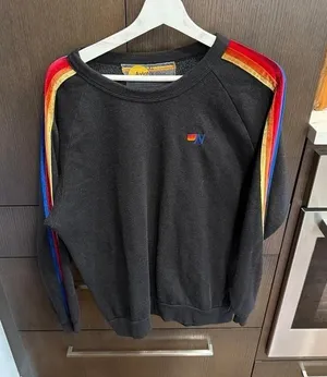 Aviator Nation Black Velvet Striped Crew Sweatshirt women's xxl thumbnail 1