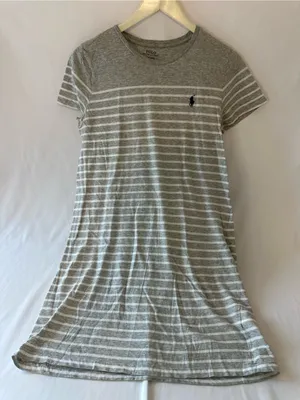 Polo by Ralph Lauren Gray and White Striped Midi Tee Dress thumbnail 1