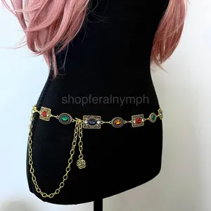 Women's Gold Colorful Jewel Chain Belt, Fits 26-43 Inches, X7GA1396 thumbnail 2
