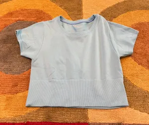 Offline by Aerie Sidewalk Seamless Crop Top Light Blue Workout Shirt Size Small thumbnail 1