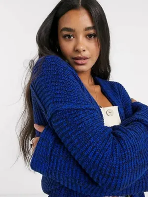 Free People High Hopes Cozy Open-Front Blue Knit Cardigan Sweater Size Small thumbnail 3
