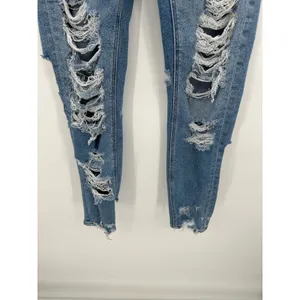 American Eagle Stretch Medium Wash Mom Jean Heavy Distressing Women Size‎ 00 thumbnail 3