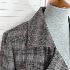 Jennifer Lopez Trench Coat Women Large Grey Plaid Double Breasted Lightweight‎ thumbnail 9