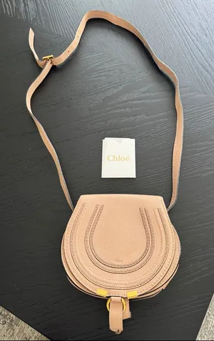 Small Chloe Marcie Saddle Crossbody Bag in Blush Pink thumbnail 1