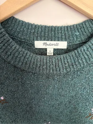 Madewell Embroidered Cross Stitch Floral Sweater Green thumbnail 4