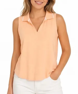 Walter Hagen P11 Sleeveless Johnny Golf Polo Peach Fuzz Orange Womens Medium thumbnail 1
