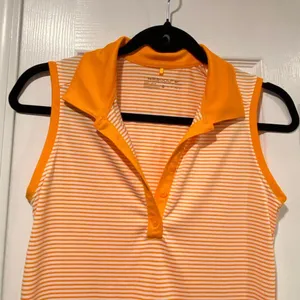 Nike Dri Fit Gold Size XS Sleeveless V Neck Collared Athletic Top Orange Stripes thumbnail 4