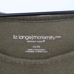 Liz Lange Maternity Top Women M Striped Green Gray Ruched Long Sleeve Excellent thumbnail 2