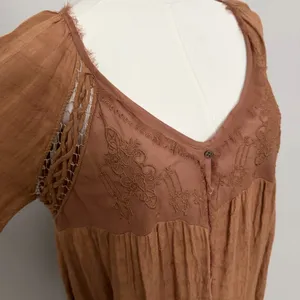 Free People Top Babydoll Embroidered Floral Braided Boho Festival Peasant Rust thumbnail 4