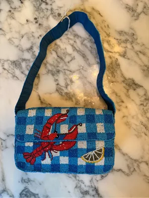 NWT Sol and Mer Hand Beaded Lobster Shoulder Bag Coastal Beach Nautical Purse thumbnail 3