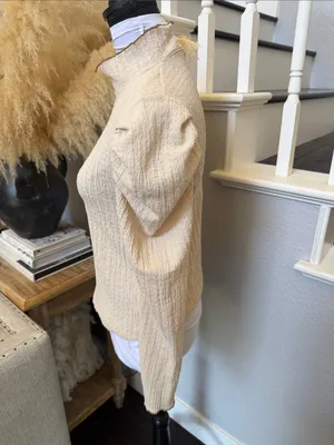 FREE PEOPLE Ela Mock Neck Puff Sleeve Blouse Beige Size Small thumbnail 4