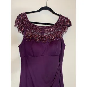 Xscape Purple Eggplant Beaded Bodice Formal Long Dress Gown Sz 14 Ruched Back thumbnail 5