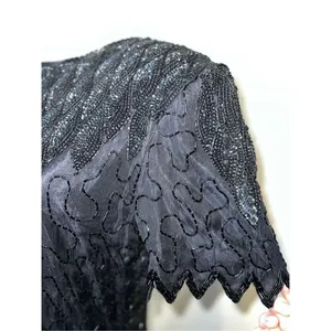 100% Silk Vintage Women’s Black Beaded Open Back MIDI Dress LARGE thumbnail 13