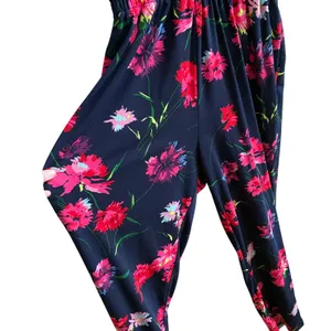Express Floral Surplice Jumpsuit Large Navy Pink Womens Stretch Knit thumbnail 3