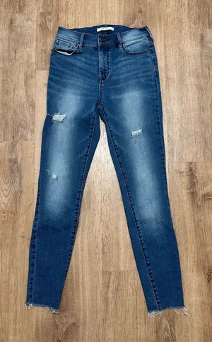 PACSUN | Women's Distressed‎ Raw Hem Blue Denim High Rise Skinny Jeans, Size 25 thumbnail 1