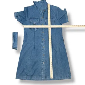 Indulge Chambray Button Up Belted‎ Short Sleeve Shirt Dress Denim Blue Large thumbnail 11