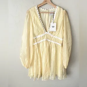 Hello Molly long sleeve sheer mini dress yellow large 8 NWT thumbnail 6