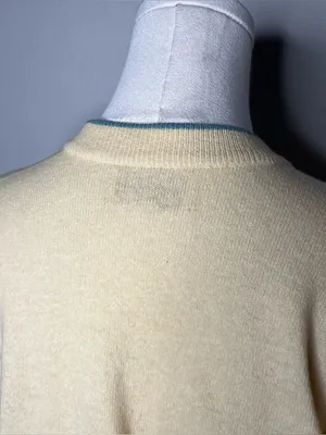 60s Vintage Wool Angora Butter Yellow Blue Bird Knit Cardigan Cottagecore Twee thumbnail 5