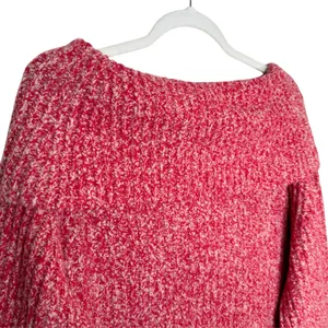 Madewell Off Shoulder Oversized Chunky Ribbed Knit Sweater Size XL Red Holiday thumbnail 6