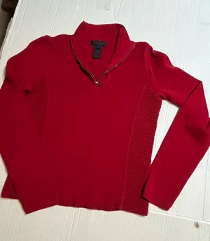 Ralph Lauren 100% cotton red 1/4 zip sweater small VTG Mock-neck knit classic thumbnail 1