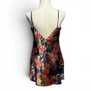 Victoria's Secret Vintage 80s Satin Lace Nightgown Mini Slip Dress Blue Red Med thumbnail 4