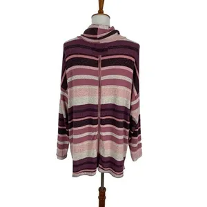 Altar'd State Pink Striped Cowl Neck Long Sleeve‎ Sweater Medium Boho Cozy Soft thumbnail 4