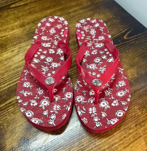 Coach Red Floral Flip Flops Size‎ 6 thumbnail 1