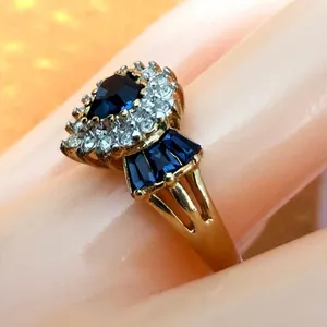 Vintage Nolan Miller Sapphire Blue Heart Crystal Ring Gold Tone thumbnail 4