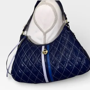 Victoria’s Secret Quilted Navy Blue Shoulder Bag w/ Heart Charm Y2K Vintage thumbnail 1
