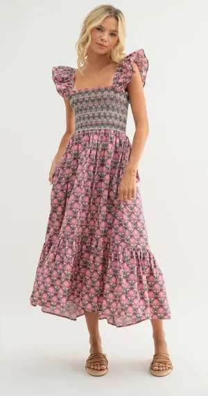 Talulah Boutique 100% Cotton Fit and Flare Smocked Midi Dress - Size 1X thumbnail 1