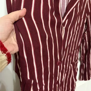 Reformation Graphite Blazer Dress in Kismet burgundy‎ red striped button front 2 thumbnail 4