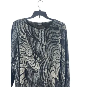 Maggie Barnes 3X Black Sheer Mesh Lace Top Abstract Print Plus Size Office thumbnail 3