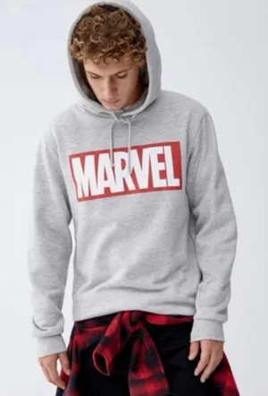 Marvel Comics Gray Hoodie Sweatshirt Red Logos of All Superhero L Avengers thumbnail 1