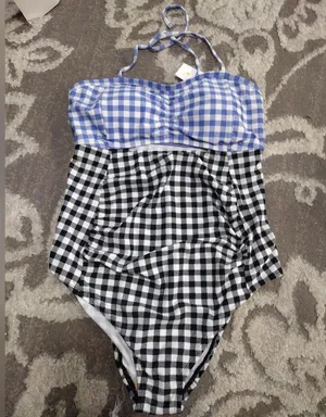 NEW beach Bump Motherhood Maternity Blue and Black One Piece Swimsuit thumbnail 1