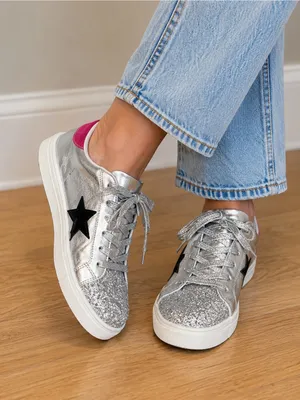 Silver Glitter Star Sneakers Size 36 thumbnail 2
