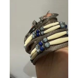Vintage Chainmail Belt Woven Metal‎ Beaded Turquoise Blue Sz 32 37" Western thumbnail 2
