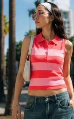 Gap BabyGap Pink Stripe Sleeveless Polo Top Girls 9-12 Months thumbnail 1