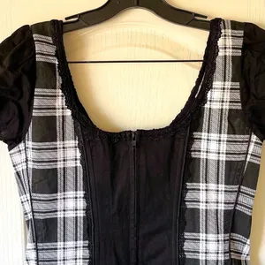 Tripp NYC Plaid Lace-Up Corset Top Cotton‎ Black White Gothic Punk XL EUC thumbnail 6