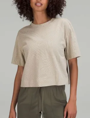 Lululemon Heavyweight Cotton T-Shirt Gradiating Grid Raw Linen Multi Size 8 thumbnail 1