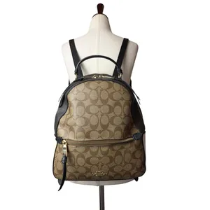 Coach Jordyn Backpack Women Medium Brown Beige Signature Coated Canvas Logo thumbnail 2