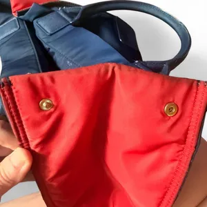 Tory Burch Ella Color-Block Nylon Tote Bag Royal Navy Cherry Apple Red thumbnail 8
