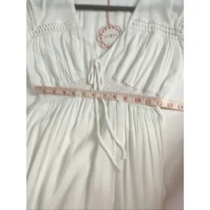 Umgee V-Neck Smocked Waist Flutter Sleeve Midi Dress White Small thumbnail 9