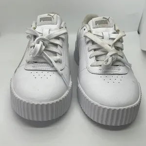 Puma Carina Iridescent High Platfrom Low Top Sneakers White/Silver Women's 8.5 thumbnail 2