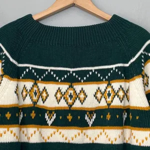 Vintage JCPenney Size XL Green Yellow Sweater Diamond Fair Isle Nordic 70s Retro thumbnail 3